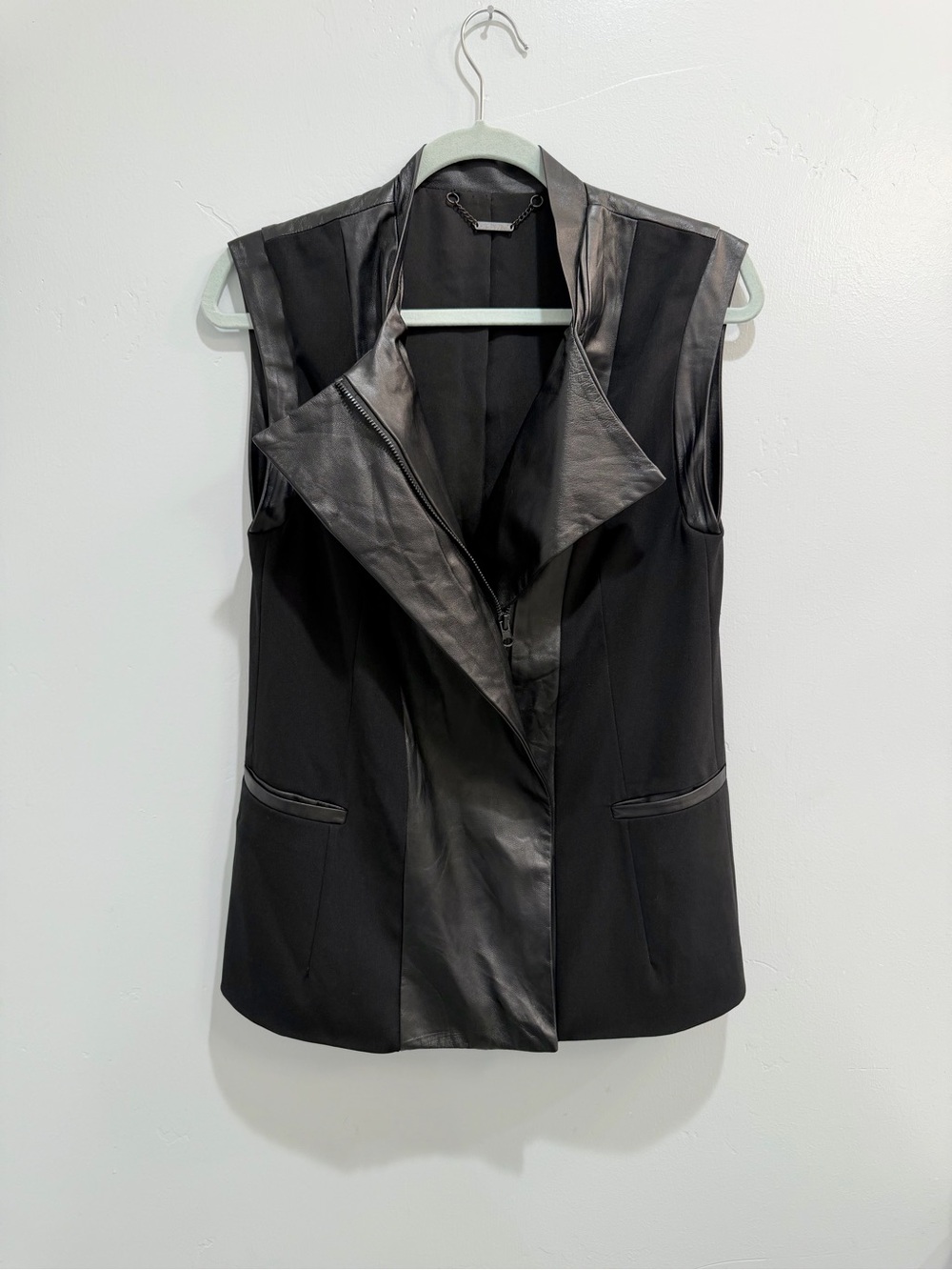 CAPULET Black Leather Mixed Media Moto Vest Jacket Women’s XS Biker Asymmetric - Picture 4 of 15